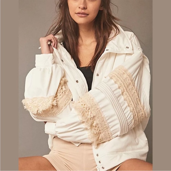 FP Movement by Free People Jackets & Blazers - NWOT FP Movement Solstice Bomber Oversized Lace White Small Winter Jacket